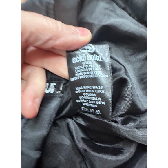Ecko Unltd Black Puffer Vest Small Gray Hood Zip Up Streetwear Logo Tape - Picture 5 of 6